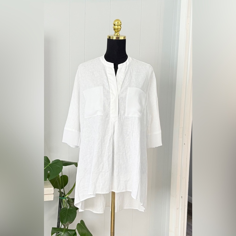 Anne Klein White Linen Blend Shirt